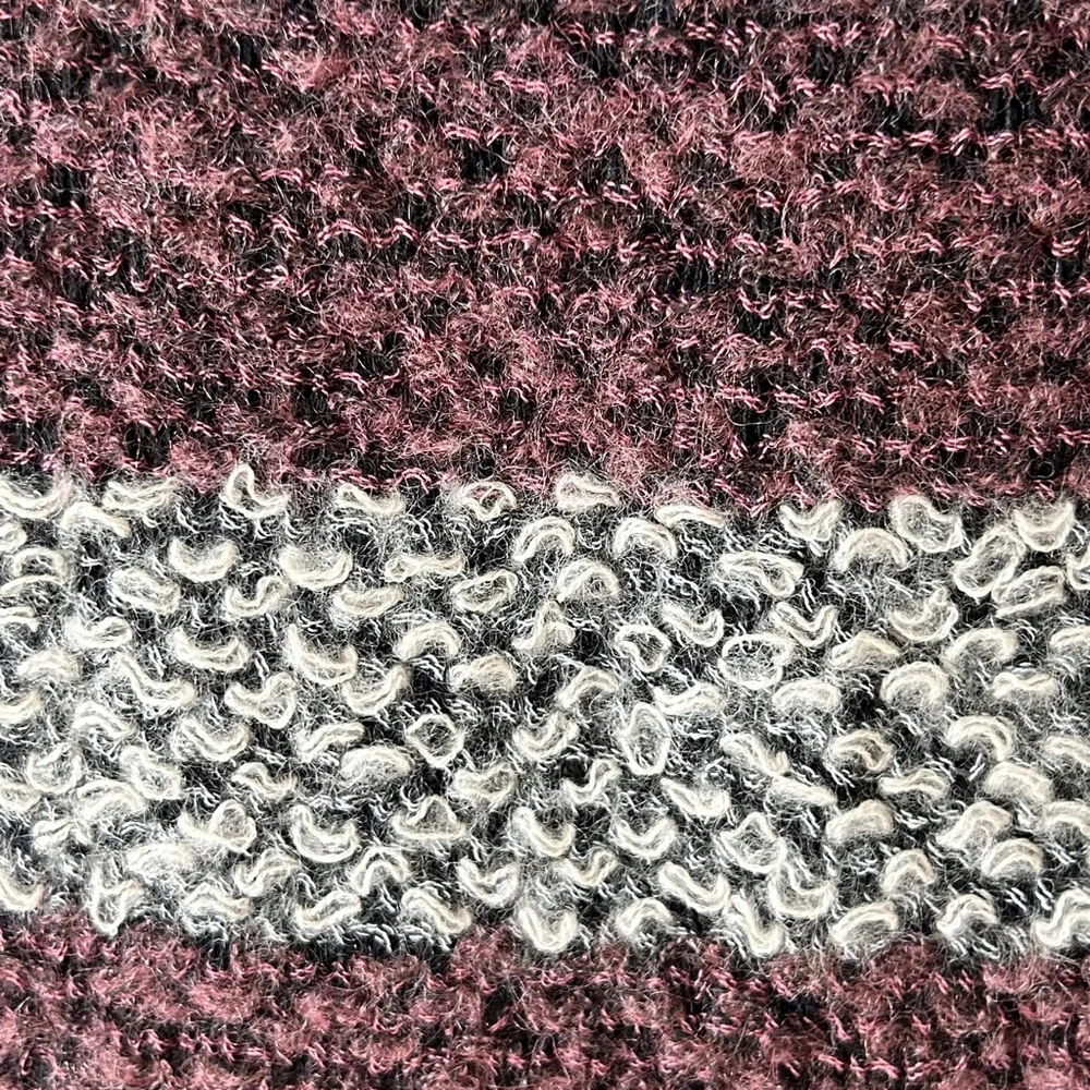 Purple Gray Fuzzy Boucle Wool Fringe Scarf